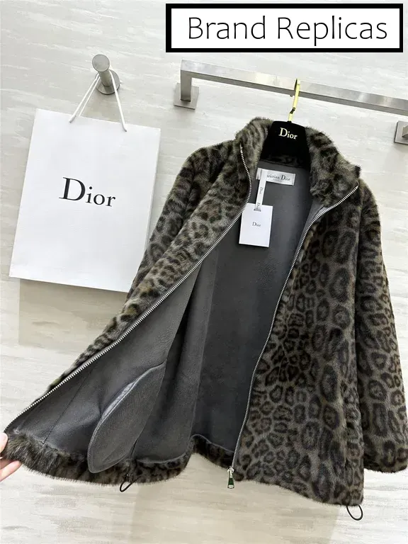 Dior leopard print shearling zip-up jacket